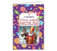 68-1337 Carte avec Enveloppe Vive Saint Nicolas avec son âne gris 6 décembre Bonne fête des écoliers enfants sages comme des images à collectionner pour Garçons Filles Bombons - Fabriqué en France
