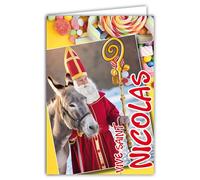 68-1338 Carte avec Enveloppe Vive Saint Nicolas avec son âne gris 6 décembre Bonne fête des écoliers enfants sages comme des images à collectionner pour Garçons Filles Bombons - Fabriqué en France