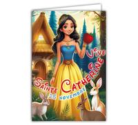 68-1345 Carte Vive Sainte Catherine 25 novembre Souhaitez une Bonne Fête à une Fille Femme qui aime les Princesses Blanche Neige Film d'animation Cinéma - Avec Enveloppe Blanche 12x17cm