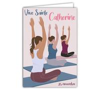 68-1351 Carte Vive Sainte Catherine 25 novembre Souhaitez une Bonne Fête à une Jeune Fille Femme Sportive Yoga Pilate Illustration Moderne Contemporaine - Avec Enveloppe Blanche 12x17cm