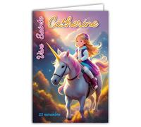 68-1356 Carte Vive Sainte Catherine 25 novembre Souhaitez une Bonne Fête à une Jeune Fille Cavalière Equitation Licorne Cheval Fantastique - Avec Enveloppe Blanche 12x17cm
