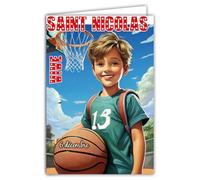 68-1359 Carte Vive Saint Nicolas 6 Décembre Basketball Basketteur Souhaitez une Bonne Fête à un petit Garçon écolier Sportif - Avec Enveloppe Blanche Format 12x17cm - Fabriqué en France