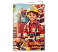 68-1361 Carte Vive Saint Nicolas 6 Décembre Souhaitez une Bonne Fête à un petit Garçon écolier qui aime les Pompiers Soldat du Feu Camion Rouge - Avec Enveloppe Blanche Format 12x17cm