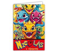 68-1365 Carte Vive Saint Nicolas 6 Décembre Souhaitez une Bonne Fête à un Garçon écolier qui aime les Monstres Fantastiques Dragon à collectionner - Avec Enveloppe Blanche Format 12x17cm