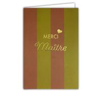 68-2003 Carte de Vœux Merci Maître Remerciement Mots et Cœur en Or Fin Doré Brillant Délicat et Rayures sur Papier Mat pour écriture - Avec Enveloppe Blanche Format 12x17,5cm - Fabriqué en France