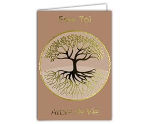 68-3001 Carte Pour Toi Arbre de Vie en Or Doré Brillant Porte-Bonheur Symbole Amour Paix Harmonie Protection éveil pr Anniversaire Baptême Communion Profession de foi Confirmation avec Enveloppe