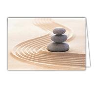 68-4012 Carte Intérieur Blanc - Enveloppe - Galets Cailloux Sable Jardin Zen Méditation Repos Relax - Joyeux Anniversaire Bonne Fête Merci Courage - Fabriquée en France