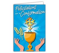 68-6501 Carte Félicitations pour ta CONFIRMATION Colombe Croix Huguenote Protestante Cène Coupe Vin Pain Blé Illustration avec Enveloppe Format 12x17,5cm Papier 300gr Brillant Fabriqué en France