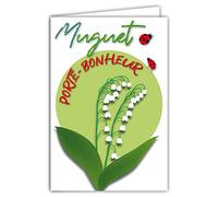 68-7001 Carte Muguet Porte-Bonheur 1er Mai Fête du Travail Printemps Brins Clochettes Blanches Coccinelles Illustration avec Enveloppe Format 12x17,5cm Papier PEFC 300gr Brillant Fabriqué en France