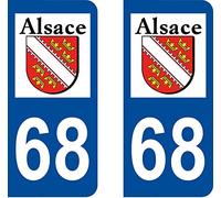 68 Alsace Blason département région Autocollant Plaque immatriculation Auto Voiture Sticker, Couleur : Bleu, Angle : Arrondi