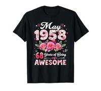 68 Ans mai 1958 Floral 68e Anniversaire Homme Femme T-Shirt