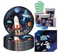 68 Pièce Assortiments Astronaute Vaisselle de Fete, Vaisselle Anniversaire Astronaute, Decoration Anniversaire Espace Assiette Tasse Serviette
