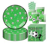 68 Pièce Assortiments Football Vaisselle de Fete, Vaisselle Anniversaire Football, Decoration Anniversaire Enfant Assiette Tasse Serviette