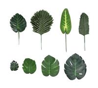 68 pièces, 8 types de décorations de fête tropicales, feuilles de Monstera de la jungle, palmier artificiel avec fausse tige