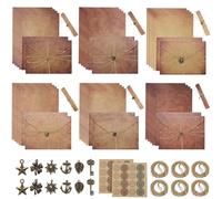 68 Pièces Papier a Lettre avec Enveloppe Set Noble Filles- 24 Papier à Lettre A4,12 Enveloppe Kraft Vintage 11.3x18cm,18 Cordes de Chanvre, 2 Sheet Seal Stickers,12 Clés Pendentif en Papier Kraft