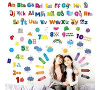 68 Stickers Muraux Alphabet et Lettres, Autocollants Vinyle Auto-adhésifs - Lettres, Météo, Chiffres, Animaux, Formes & Couleurs, Décorations Murales Éducatives ABC pour Salle de Jeux, Salle de Classe