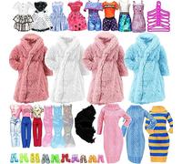 68 vêtements compatibles avec les poupées Barbie, 7 robes, 5 ensembles de hauts et pantalons, 1 pull, 1 chemise de nuit, 1 manteau à cheveux courts, 10 paires de chaussures, 28 accessoires de poupée