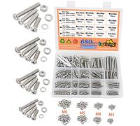 680PCS M3 M4 M5 M6 Boulons et écrous Acier Inoxydable 304 Jeu de Vis et écrous avec Rondelles Assortiment Kit Croix Tête Pan Mécanique Boulon pour Fepairing Fixations De Machine De Meubles De Vélo