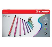 [6830-6] STABILO Boîte métal de 30 Feutre de Dessin PEN 68 Pointe Moyenne 1 mm