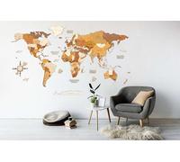 68travel Carte du monde en bois pour décoration murale - bois teinté multicolore, multicouches, noms gravés - Effet 3D unique - Pour salon, bureau ou chambre (XXL 250x144 cm - Adventurer)