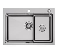 68x48CM Évier de Cuisine 1 Bac en Inox - avec Panier égouttoir et Distributeur de savon