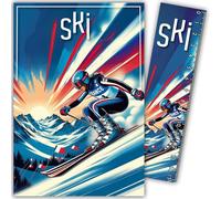 69-1031 Carte Ski de descente Skieur Skieuse Sportif Sportive Hiver - Avec Marque-page/Règle de 15cm en papier et Enveloppe Blanche Format 12x17,5cm - Cadeau Anniversaire ou Fête - Fabriqué en France