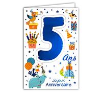 69-2105 Carte Joyeux Anniversaire 5 ans Enfant Garçon Fille - Grenouille Nénuphar Ferme Tracteur Campagne