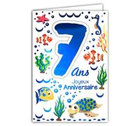 69-2107 Carte Joyeux Anniversaire 7 ans Enfant Garçon Fille - Mer Poissons Tortue Hippocampe