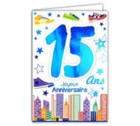 69-2115 Carte Joyeux Anniversaire 15 ans Ados Garçon Fille - Baskets Etoiles Stars