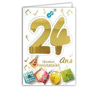 69-2126 CarteAnniversaire 24 ans Jeune Homme Femme - Marche à pied Randonnée Camping Fleurs Nature