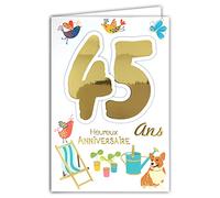 69-2133 Carte Anniversaire 45 ans Homme Femme - Jardinage Plantes Arrosoir Repos Transat Chien Oiseaux