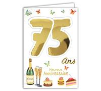 69-2141 Carte Anniversaire 75 ans Homme Femme - Gteau Cupcake Chocolat Chaud Café Thé