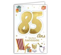 69-2143 Carte Anniversaire 85 ans Homme Femme - Flutes Bouteille Champagne Fauteuil Trône Cadeaux