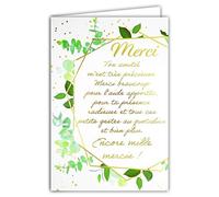 69-3053 Carte MERCI grand texte mots en dorure OR doré qui brille ; Livrée avec enveloppe couleur assortie ; Format Carte fermée 11,5x17cm ; Fabriqué en France