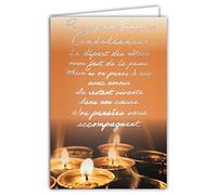 69-3063 Carte Sincères Condoléances avec Enveloppe Blanche - Grand Texte Argenté Mots En Argent Qui Brille Bougies Terracotta - Format Fermé 11,5x17 cm - Fabriquée en France