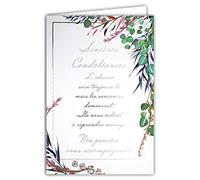 69-3064 Carte Sincères Condoléances avec Enveloppe Blanche - Courage Nos Pensées vous Accompagnent - Grand Texte Argenté Qui Brille - Format Fermé 11,5x17 cm - Fabriquée en France