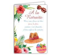 69-3933 Carte Départ à la Retraite pour Homme Femme Palmier Cocotier Exotique Tropical Fleurs Transat Chaise Longue Fête Trinquer Santé Cocktail - Carte qui s'ouvre avec Enveloppe Format 12x17,5cm
