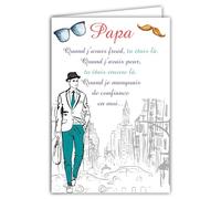 69-3946 Carte Papa Je t'aime Grand Texte pour Anniversaire ou Fête des Pères Cadeau Enfant Fille Fils Voiture Coccinelle Accessoires à la Mode Déclaration d'Amour Poème Avec Enveloppe Format 12x17,5cm