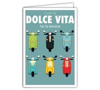 69-4305 Carte Anniversaire avec Enveloppe - Affichette Mini Posters Format 17x11,5cm - Scooters 2 roues Italiens Dolce Vita Voyage Rétro Vintage - Fabriquée en France