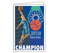 AFIE 69-4316 Carte Joyeux Anniversaire avec Enveloppe pour Fan de Basketball - Affichette Mini Poster Format 17x11,5cm - Sport Ballon Rond Panier Joueur Champion Supporter Supportrice Rétro Vintage
