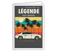 69-4321 Carte Heureux Anniversaire avec Enveloppe - Mini Poster Format 17x11,5cm - Automobile de Légende Voiture de Course Sport Palmiers Soleil Rétro Vintage - Fabriquée en France
