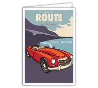 69-4322 Carte Heureux Anniversaire avec Enveloppe - Mini Poster Format 17x11,5cm - Sur le Route du Bonheur Automobile - Voiture de Collection Sport Rétro Vintage - Fabriquée en France