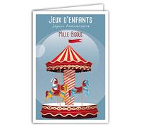 69-4326 Carte Joyeux Anniversaire avec Enveloppe - Affichette Mini Posters Format 17x11,5cm - Jeux d'Enfants Bisous Manège Chevaux Fête Foraine Rétro Vintage