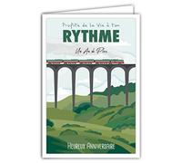69-4329 Carte Heureux Anniversaire - 1 An de Plus - Enveloppe - Mini Posters Format 17x11,5cm - Profite de la Vie - Escapade Voyage Train Pont Paysage Rétro Vintage - Fabriquée en France