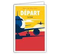 69-4342 Carte Nouveau Départ Au Revoir avec Enveloppe, Mini Posters Format 17x11,5cm, Bonne Continuation Retraite Déménagement Changement Vie Voyage Avion Soleil Rétro Vintage Jaune/Rouge/Bleue