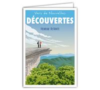 69-4344 Carte Départ Retraite Vers Nouvelles Découvertes Enveloppe, Affichette Mini Posters Format 17x11,5cm, Au Revoir Couple Voyages Marche à pied Randonnée Paysage Rétro Vintage Verte/Bleue