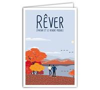 69-4353 Carte RÊVER l'avenir et le rendre possible avec Enveloppe - Affichette Mini Poster Format 17x11,5cm Style Rétro Vintage Illustration Graphique - Couple Arbres Automne Migration Oiseaux