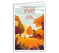 69-4360 Carte Heureux Anniversaire avec Enveloppe - Mini Poster Format 17x11,5cm Style Rétro Vintage - Douceur de Vivre Arbres Forêt Couleurs Automne Nature - Fabriquée en France