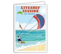 AFIE 69-4363 Carte Joyeux Anniversaire avec Enveloppe - Mini Poster Format 17x11,5cm Style Rétro Vintage - Kitesurf Sport Nautique Mer Océan Vagues Vent Plage Sable - Fabriquée en France