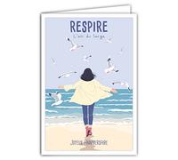 AFIE 69-4364 Carte Joyeux Anniversaire avec Enveloppe - Mini Poster Format 17x11,5cm Style Rétro Vintage - Respire l'air du large Femme face à la Mer Plage Mouettes - Fabriquée en France
